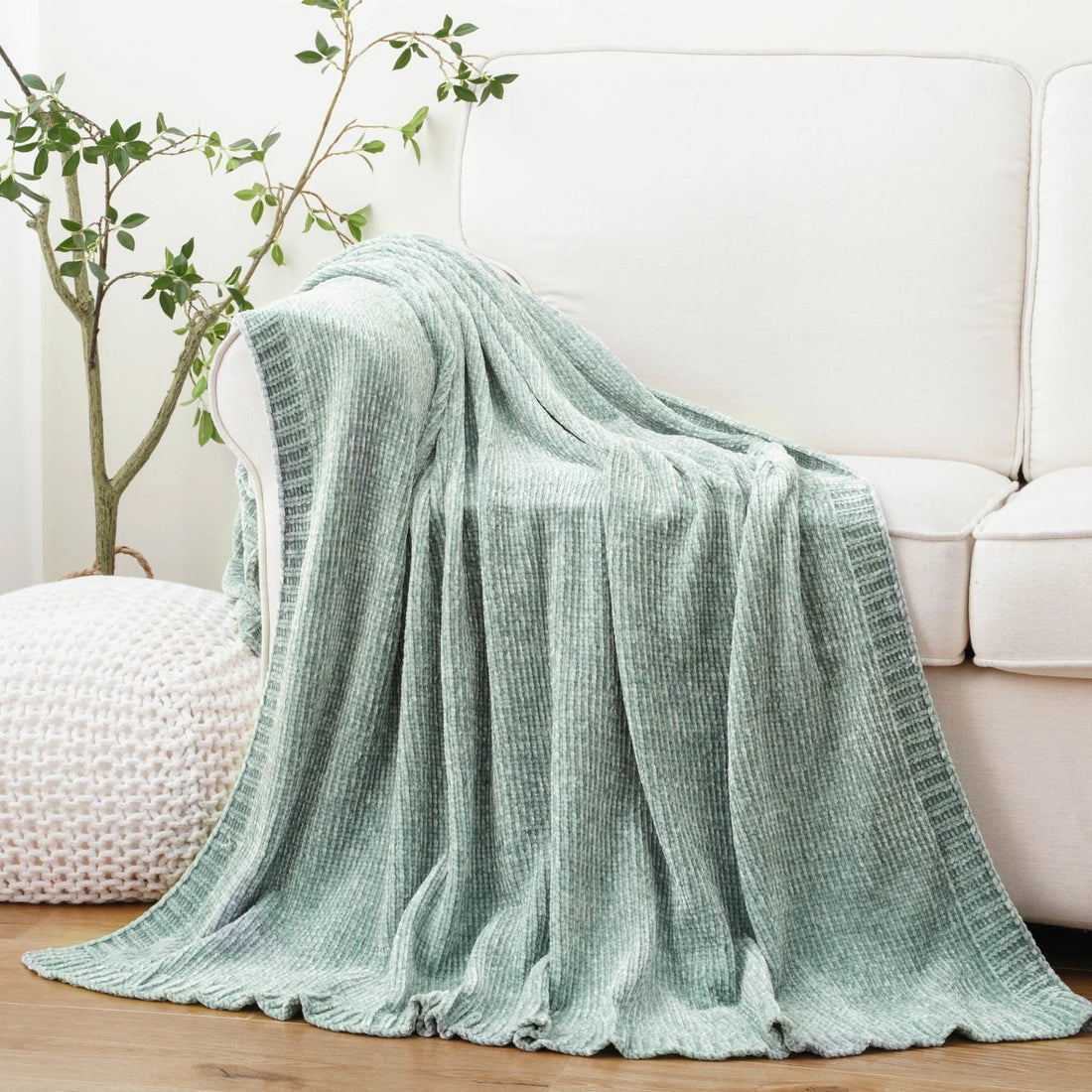 Textured Chenille Knit Throw Blanket - GlenGiftsuk