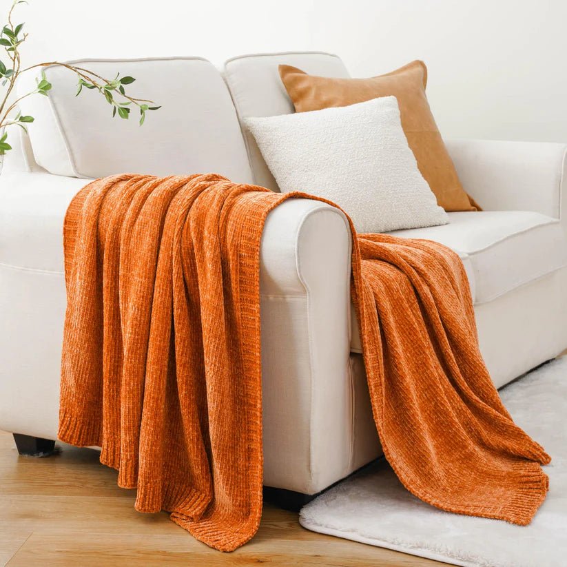 Textured Chenille Knit Throw Blanket - GlenGiftsuk