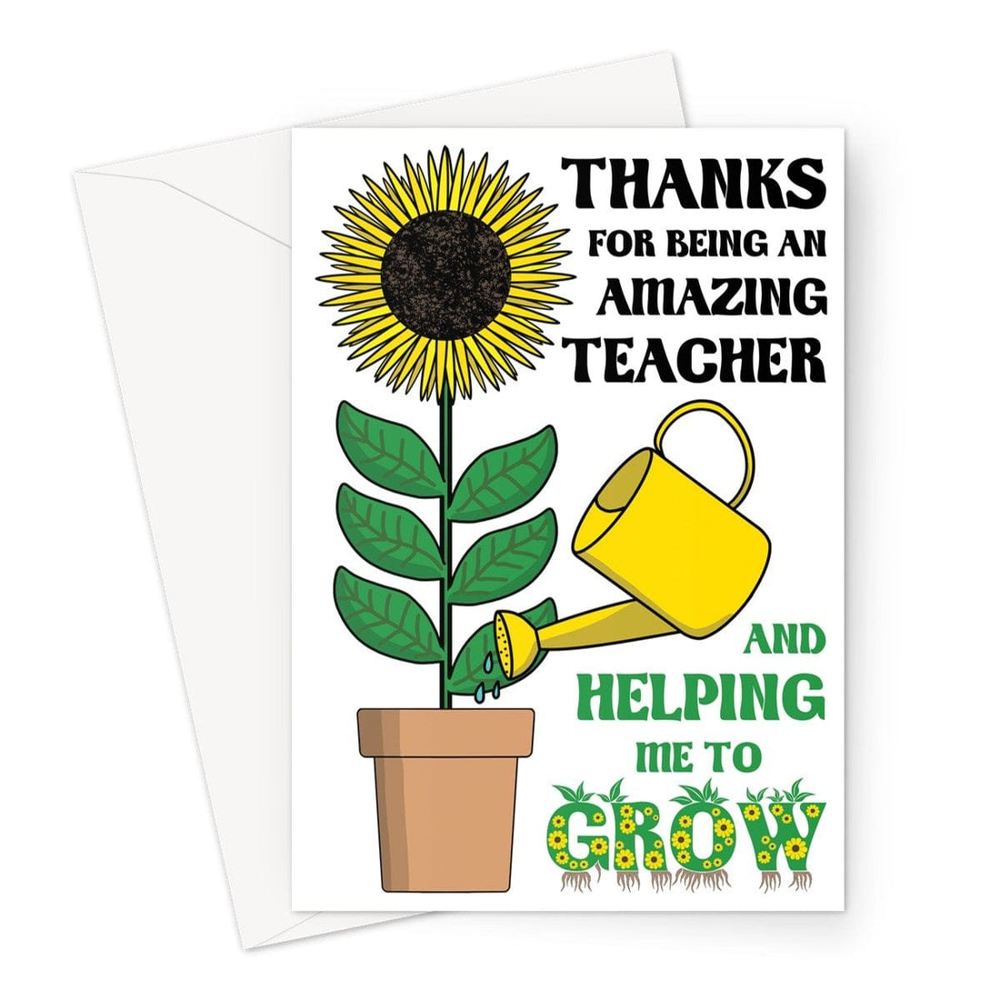 Thank You Card For Teacher - Amazing Teacher Helping Me To Grow - A5 Greeting Card - GlenGiftsuk