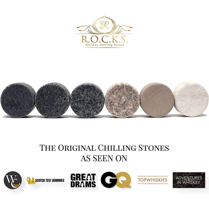 The Original ROCKS Whiskey Chilling Stones - Set of 6 Granite Stones - GlenGiftsuk