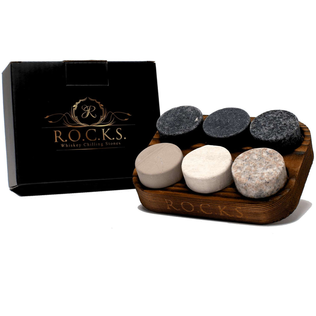 The Original ROCKS Whiskey Chilling Stones - Set of 6 Granite Stones - GlenGiftsuk