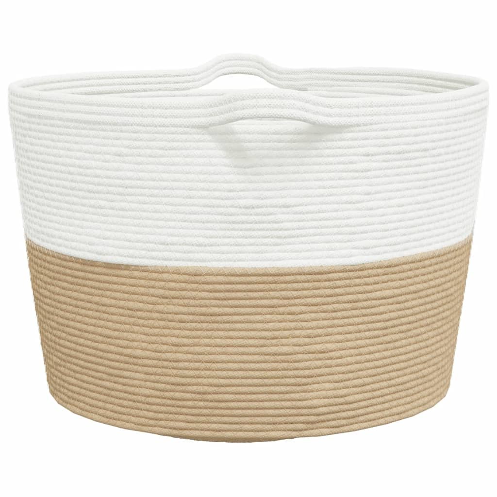 vidaXL Laundry Basket Beige and White Ø60x36 cm Cotton - GlenGiftsuk