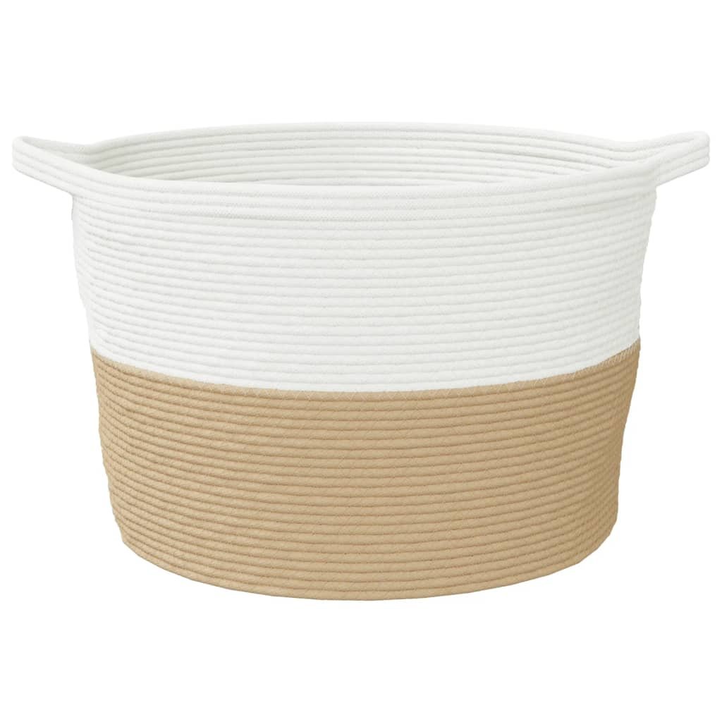 vidaXL Laundry Basket Beige and White Ø60x36 cm Cotton - GlenGiftsuk