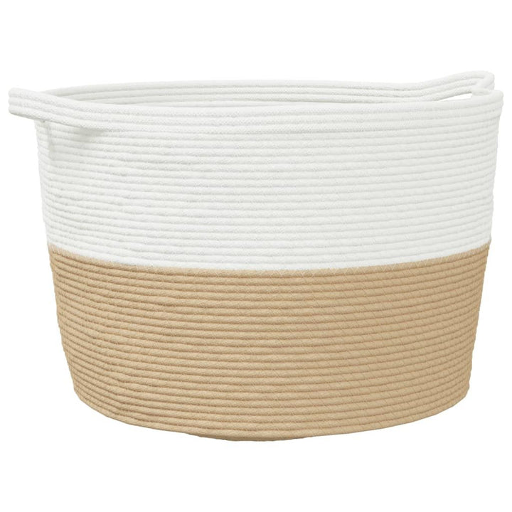 vidaXL Laundry Basket Beige and White Ø60x36 cm Cotton - GlenGiftsuk