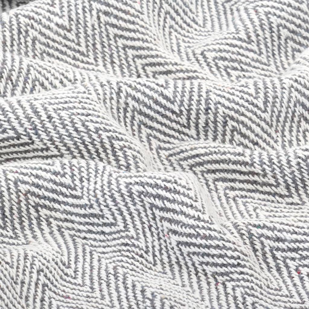 vidaXL Throw Cotton Herringbone 125x150 cm Grey - GlenGiftsuk