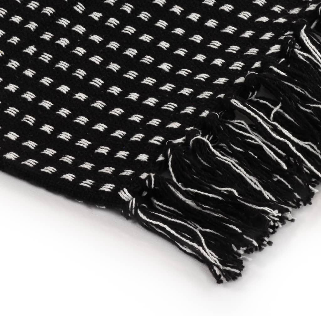 vidaXL Throw Cotton Squares 160x210 cm Black - GlenGiftsuk