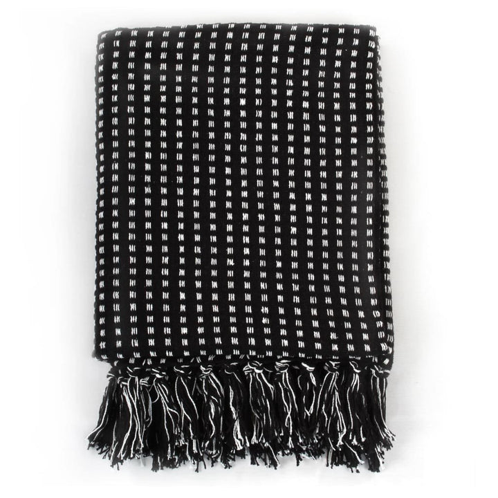 vidaXL Throw Cotton Squares 160x210 cm Black - GlenGiftsuk