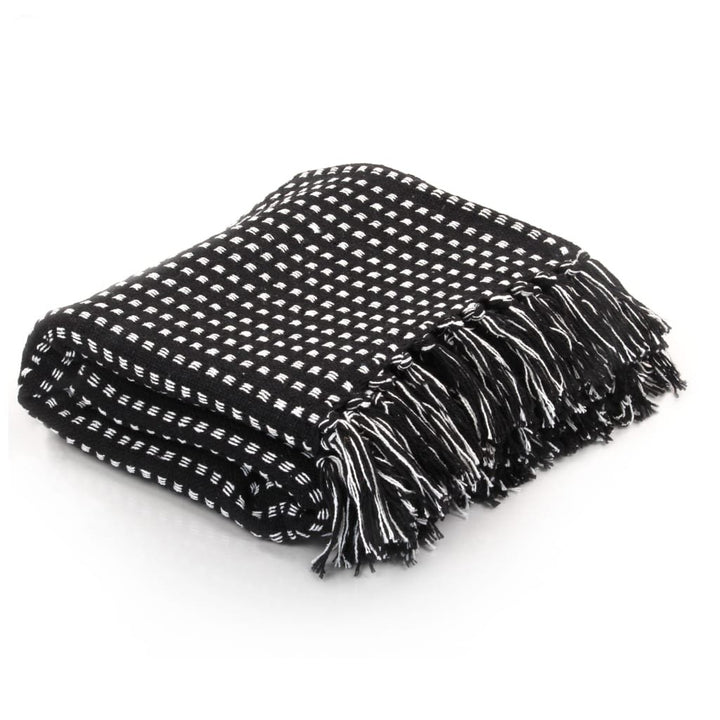 vidaXL Throw Cotton Squares 160x210 cm Black - GlenGiftsuk