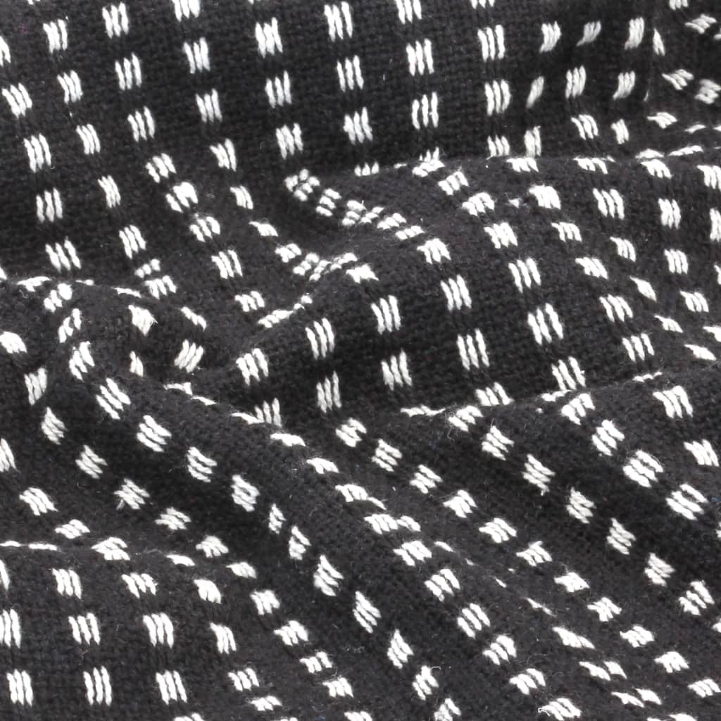 vidaXL Throw Cotton Squares 220x250 cm Black - GlenGiftsuk