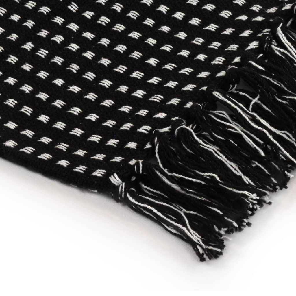 vidaXL Throw Cotton Squares 220x250 cm Black - GlenGiftsuk