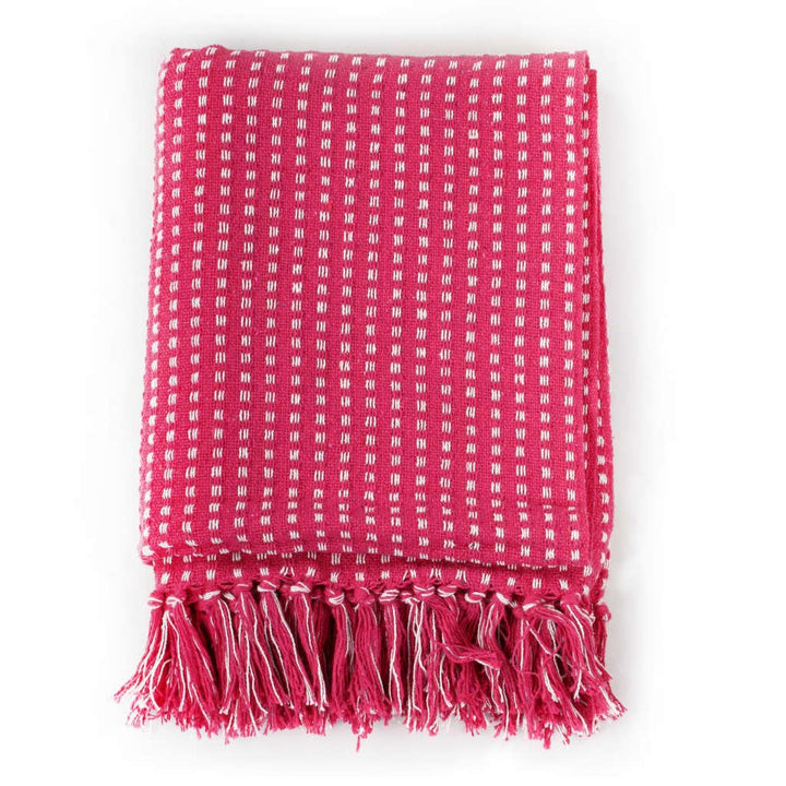 vidaXL Throw Cotton Squares 220x250 cm Pink - GlenGiftsuk