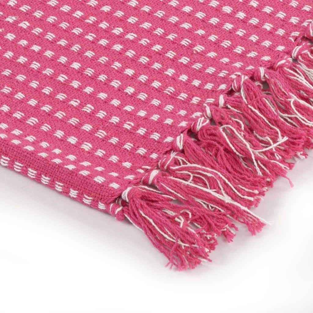 vidaXL Throw Cotton Squares 220x250 cm Pink - GlenGiftsuk