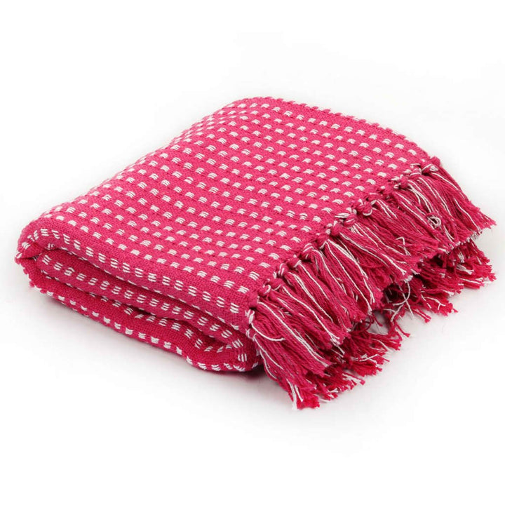 vidaXL Throw Cotton Squares 220x250 cm Pink - GlenGiftsuk