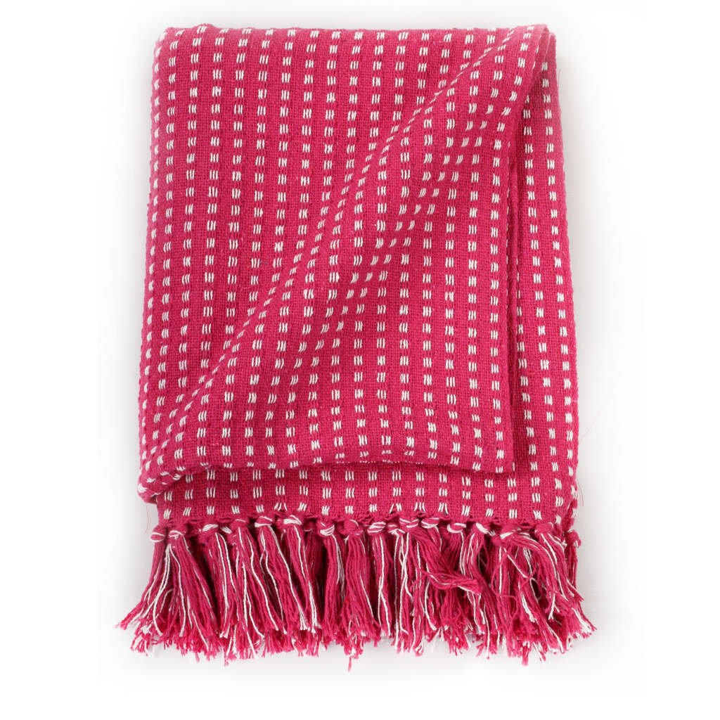 vidaXL Throw Cotton Squares 220x250 cm Pink - GlenGiftsuk