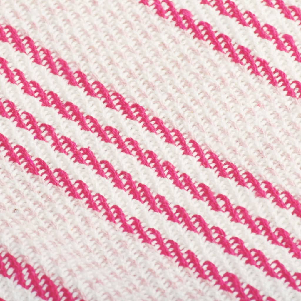 vidaXL Throw Cotton Stripes 160x210 cm Pink and White - GlenGiftsuk