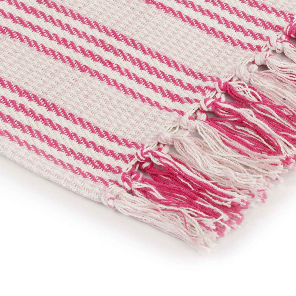 vidaXL Throw Cotton Stripes 160x210 cm Pink and White - GlenGiftsuk