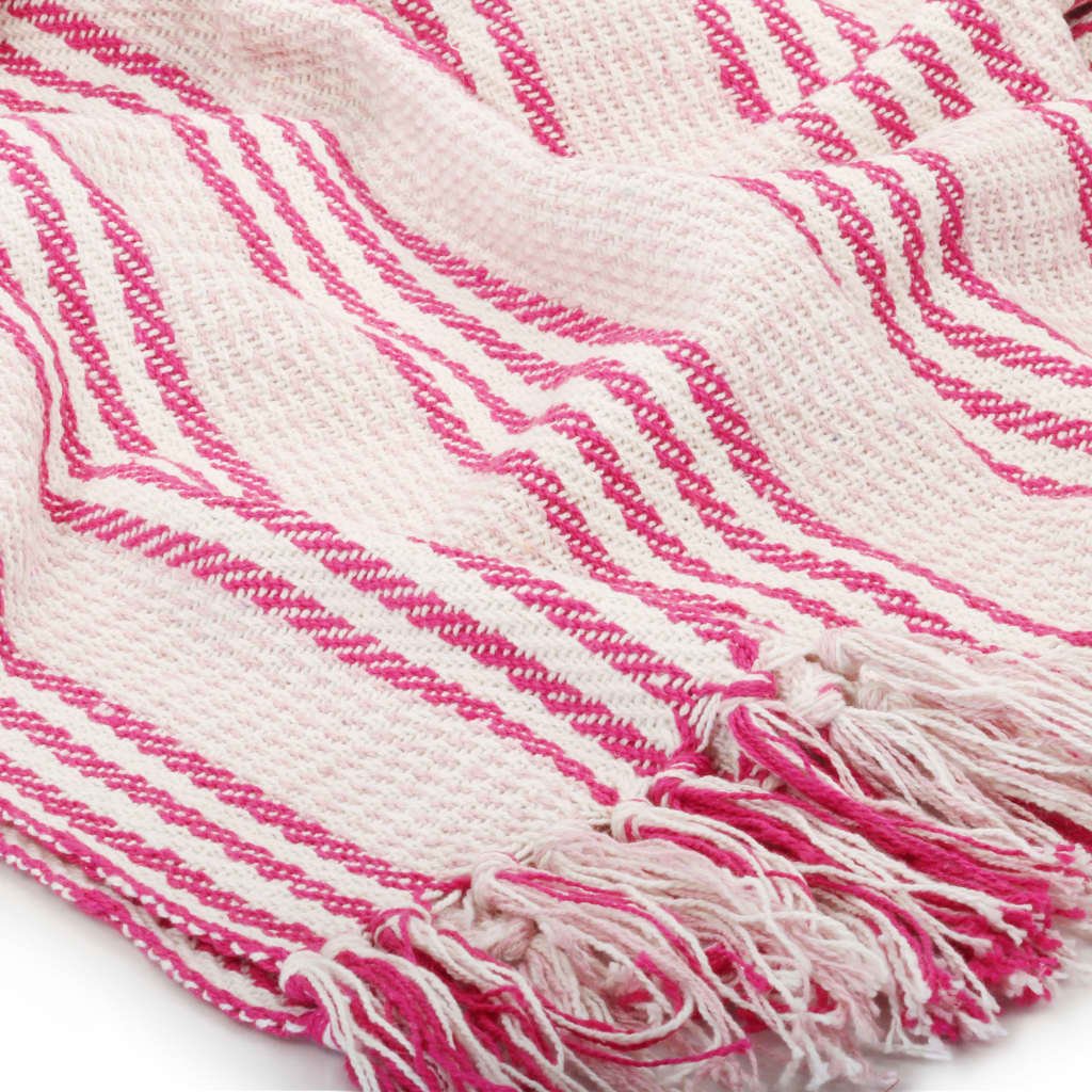 vidaXL Throw Cotton Stripes 160x210 cm Pink and White - GlenGiftsuk