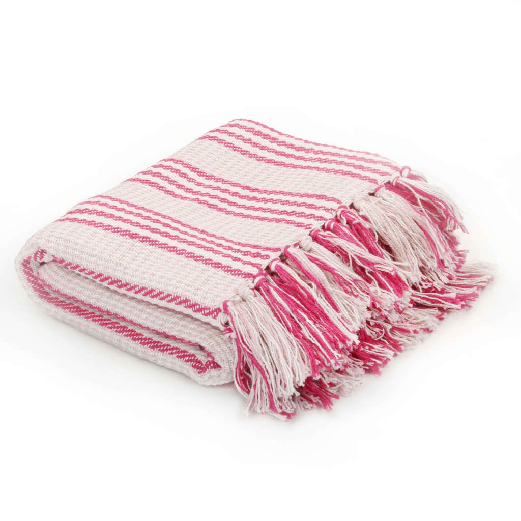 vidaXL Throw Cotton Stripes 160x210 cm Pink and White - GlenGiftsuk