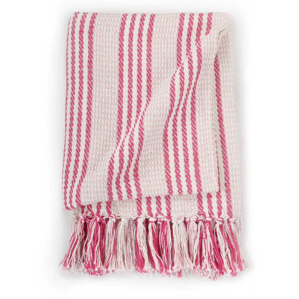 vidaXL Throw Cotton Stripes 160x210 cm Pink and White - GlenGiftsuk