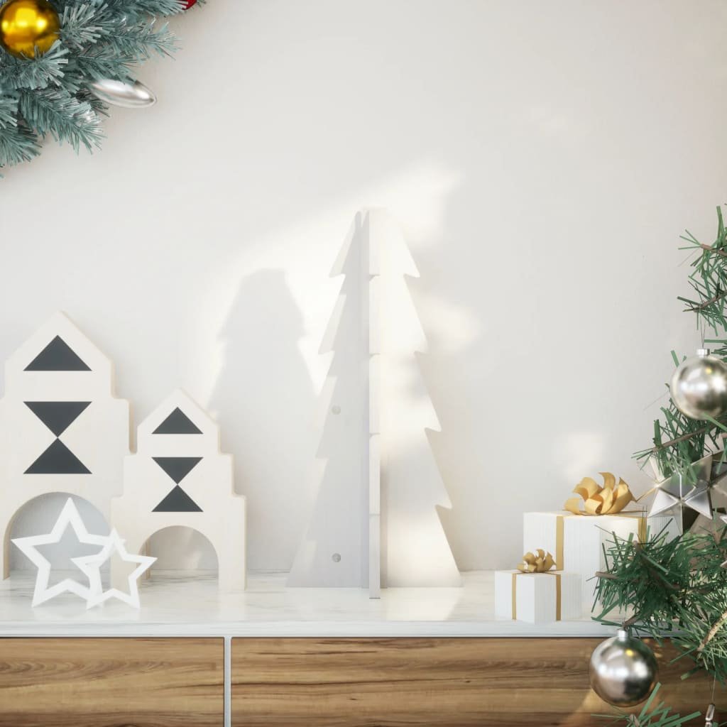 vidaXL Wooden Christmas Tree for Decoration White 49 cm Solid Wood Pine - GlenGiftsuk