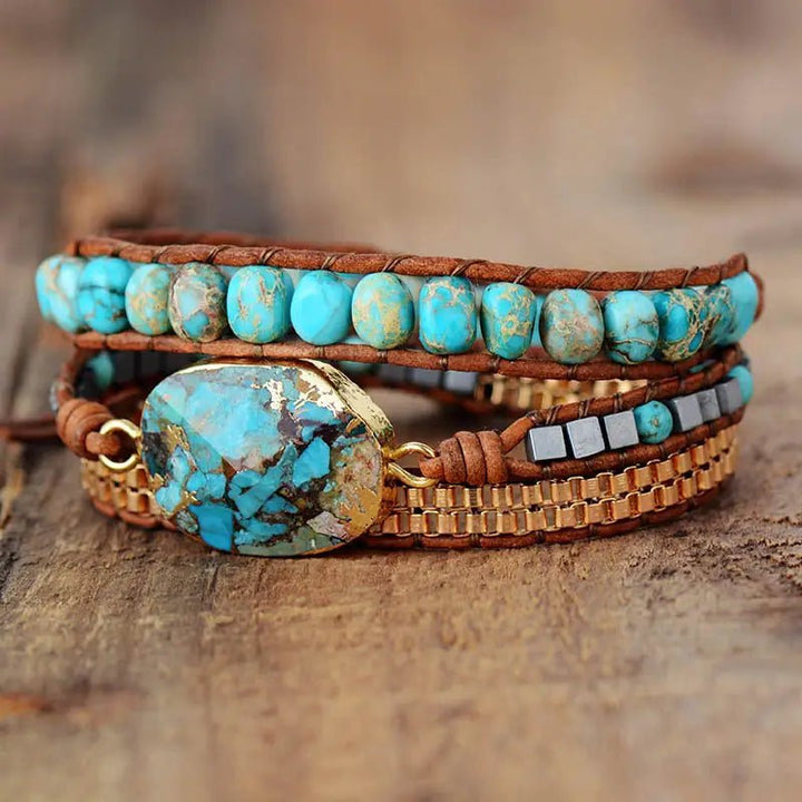 Vintage Gold Line Turquoise Statement Bracelet - GlenGiftsuk