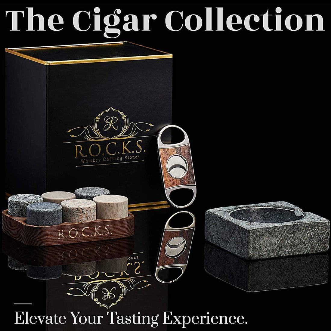 Whiskey Stones Gift Set with Cigar Cutter & Cigar Ashtray - GlenGiftsuk