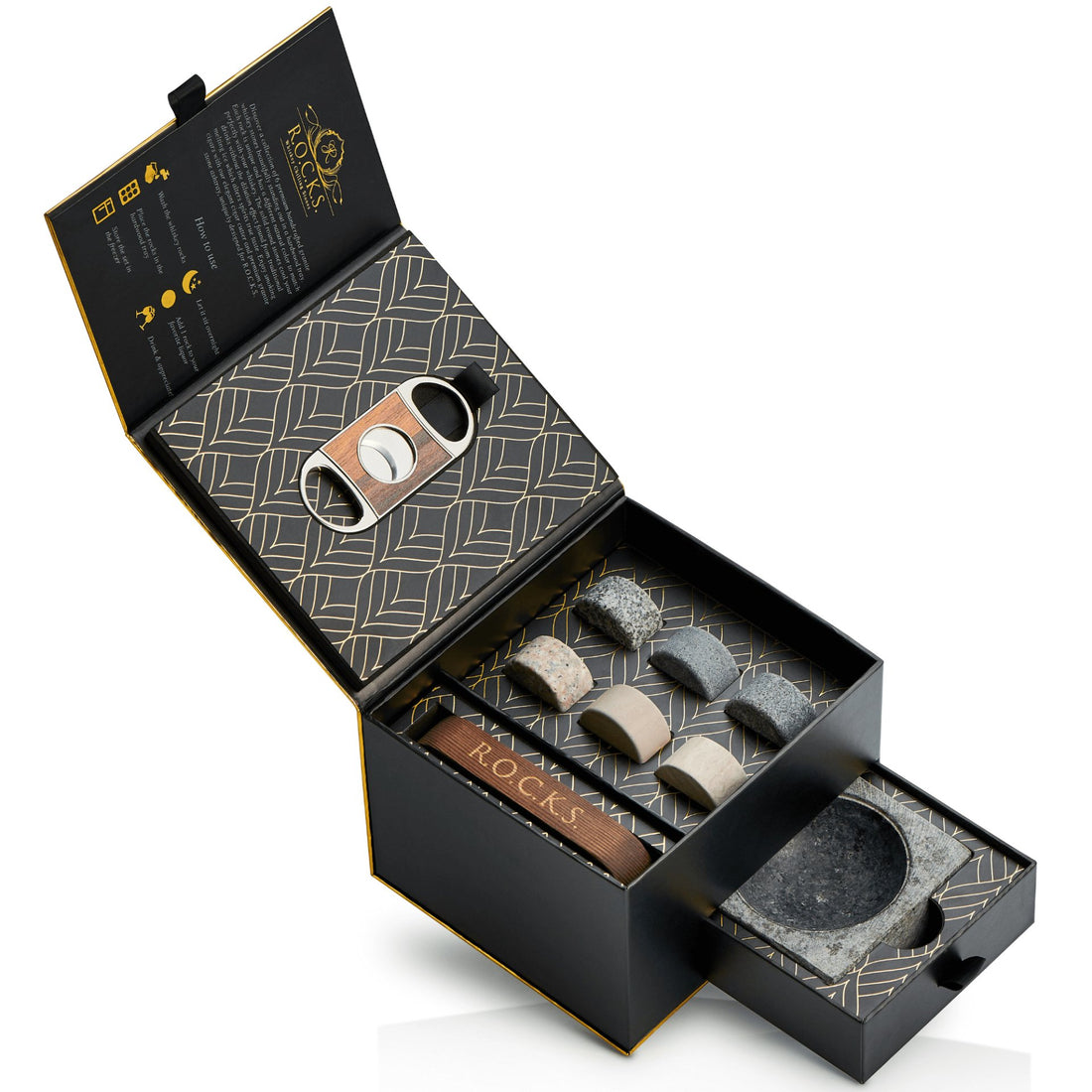 Whiskey Stones Gift Set with Cigar Cutter & Cigar Ashtray - GlenGiftsuk