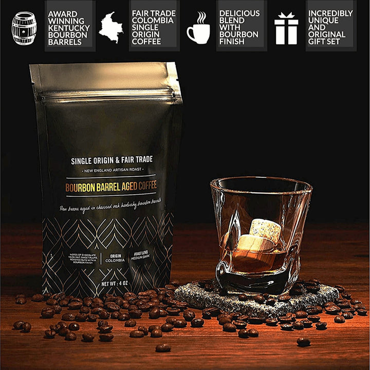 Whiskey Stones & Kentucky Bourbon Barrel Aged Coffee Tasting Gift Set - GlenGiftsuk