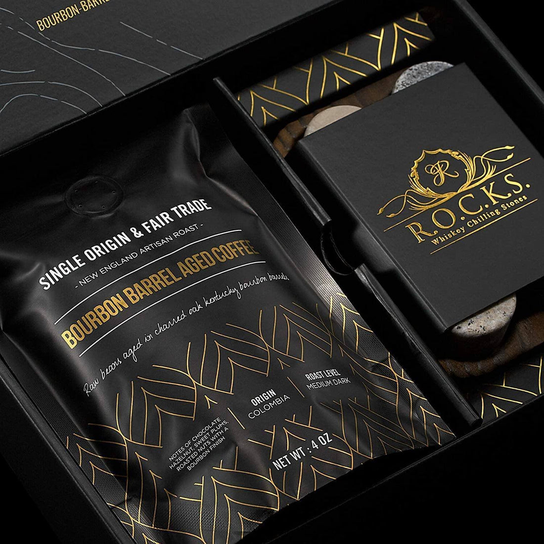 Whiskey Stones & Kentucky Bourbon Barrel Aged Coffee Tasting Gift Set - GlenGiftsuk