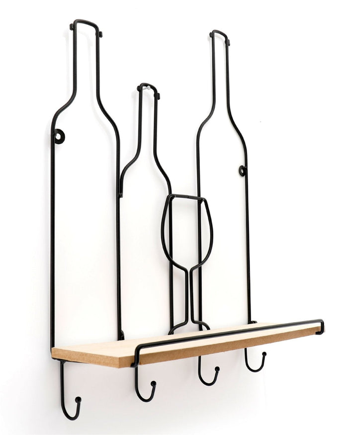 Wine Bottles Wall Shelf & 4 Hooks - GlenGiftsuk