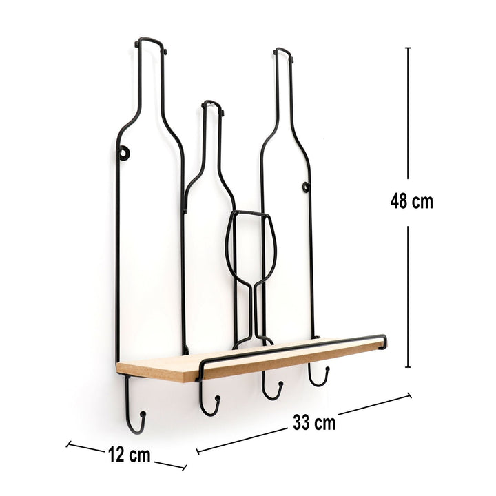 Wine Bottles Wall Shelf & 4 Hooks - GlenGiftsuk