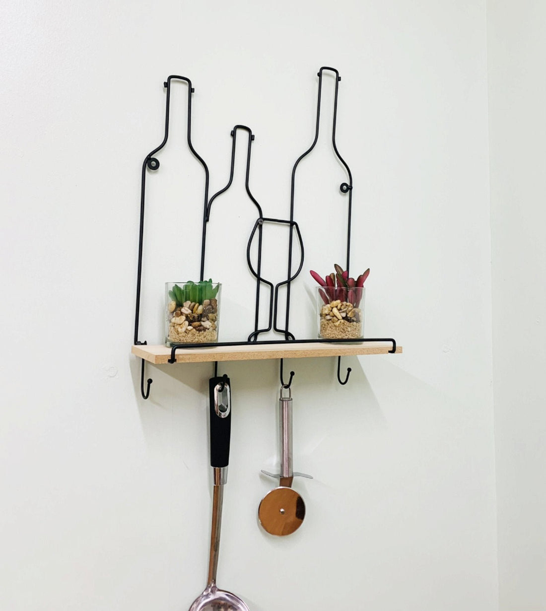 Wine Bottles Wall Shelf & 4 Hooks - GlenGiftsuk